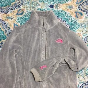 Grey North Face zip fuzzy zip up.
